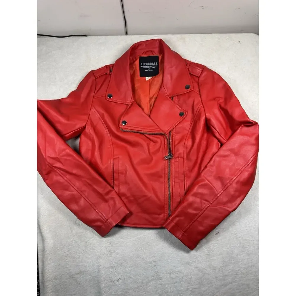 Riverdale South Side Serpents Faux Leather Moto Jacket Women’s Small Red